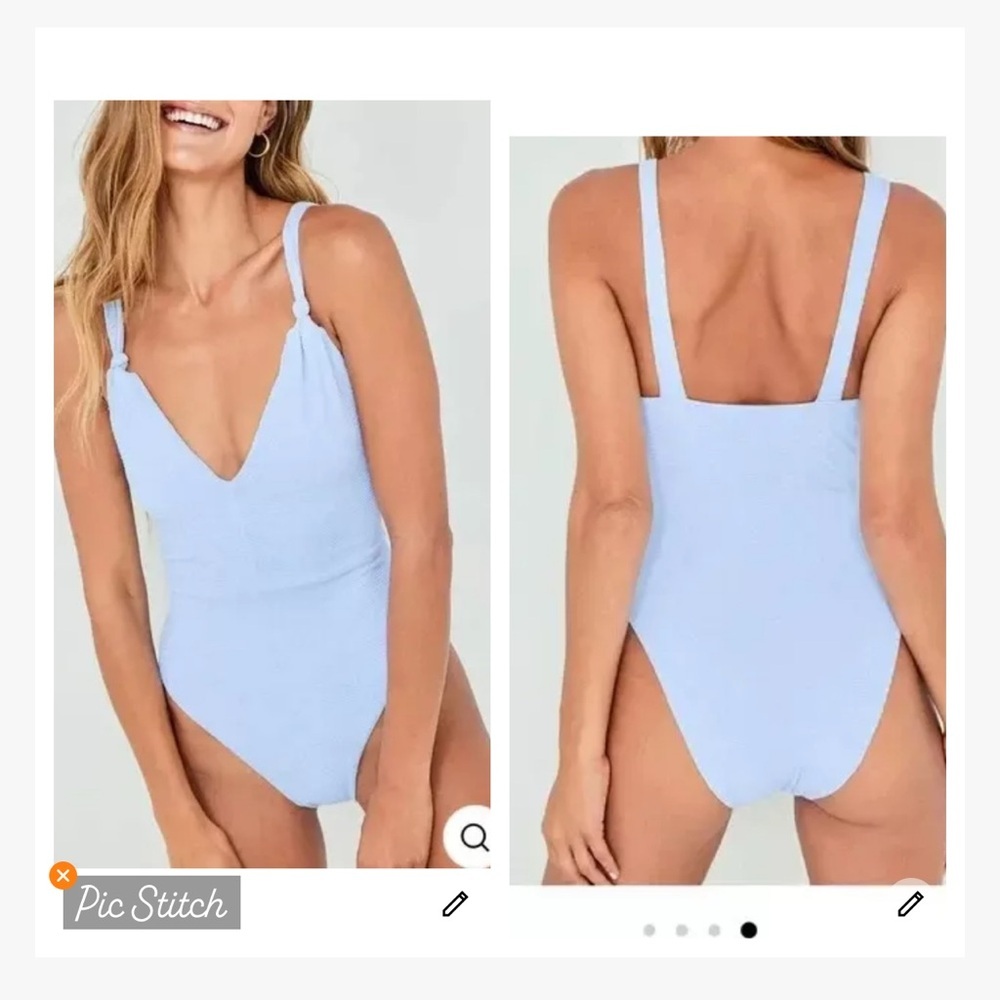 Bella Dahl Knotted Strap Light Blue Textured Swimsuit